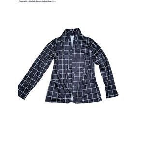 Women's Open Front Blazer Casual Lightweight Plaid Roll Up Sleeve Jacket Shirt